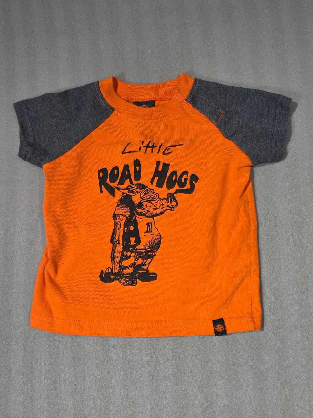 Harley-Davidson Baby Boys Little Road Hogs Orange Gray Raglan Tee - Size 12 Mont